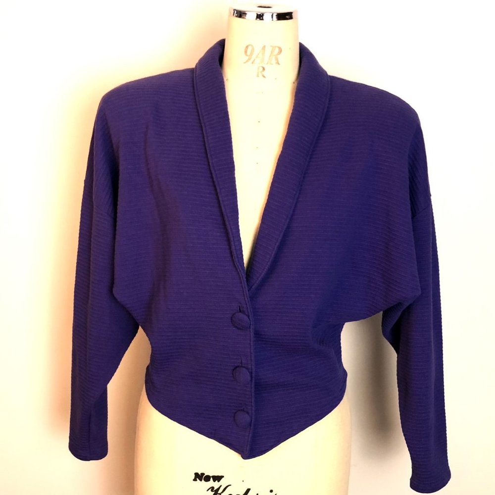 Vintage 80's New Wave Textured Purple Bat Wing Sleeve Blazer
